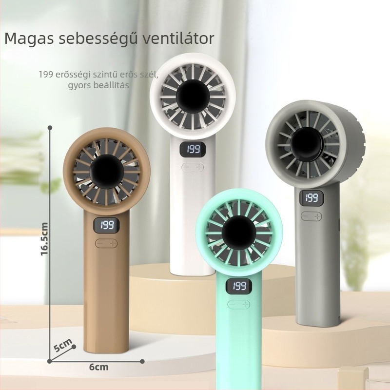 Hordozható USB ventilátor, 4 lapát, turbina-stílusú kialakítás, beépített 300–500 mAh akkumulátor, alacsony zajszint