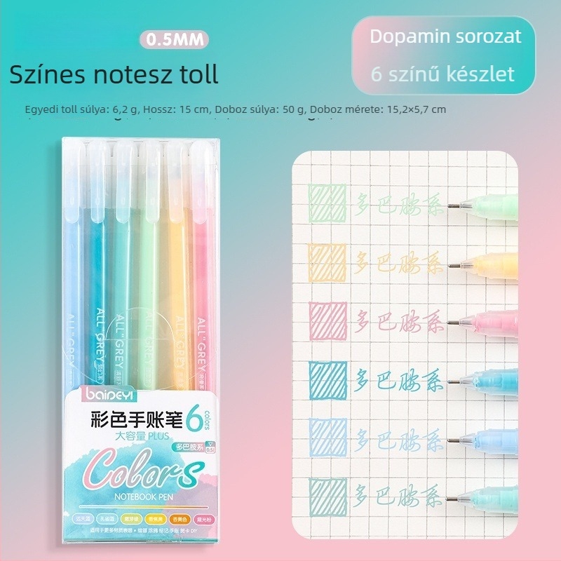 Akril kiemelő toll gyerekeknek, általános iskolások számára, műanyag tokozás, 6 db csomagolás, egyfejű, nem törölhető