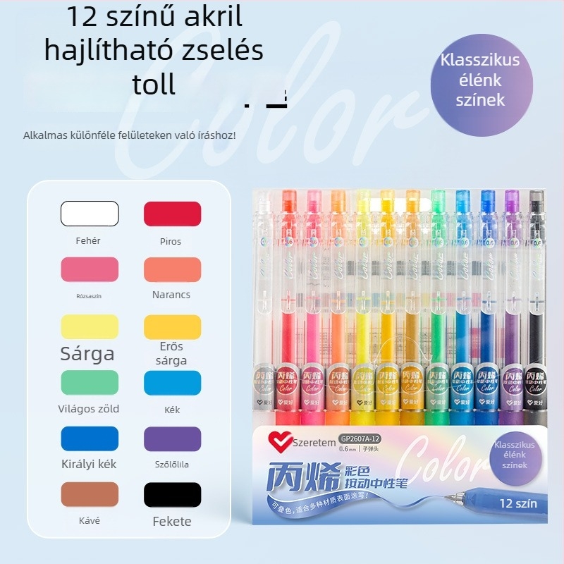 Akril kiemelő toll gyerekeknek, általános iskolások számára, műanyag tokozás, 6 db csomagolás, egyfejű, nem törölhető