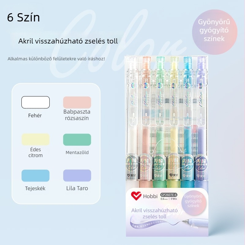 Akril kiemelő toll gyerekeknek, általános iskolások számára, műanyag tokozás, 6 db csomagolás, egyfejű, nem törölhető
