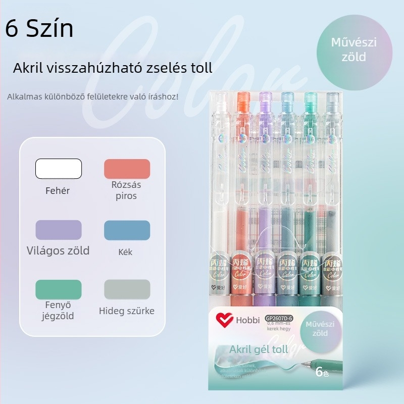 Akril kiemelő toll gyerekeknek, általános iskolások számára, műanyag tokozás, 6 db csomagolás, egyfejű, nem törölhető