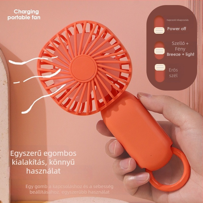 Logóval testreszabható kézi USB ventilátor, 2 sebesség, beépített 300-500 mAh akkumulátor