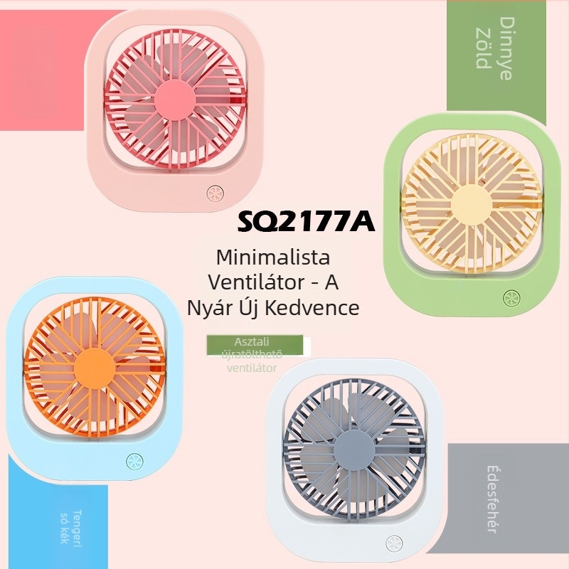 Drip USB kézben tartható asztali ventilátor – mini, 4 lapát, beépített 300–500mAh akkumulátor, ABS ház, kefes motor, 2 sebesség, 45–50dB zaj