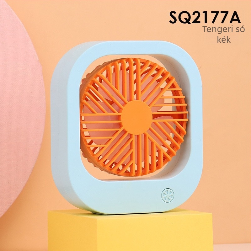 Drip USB kézben tartható asztali ventilátor – mini, 4 lapát, beépített 300–500mAh akkumulátor, ABS ház, kefes motor, 2 sebesség, 45–50dB zaj