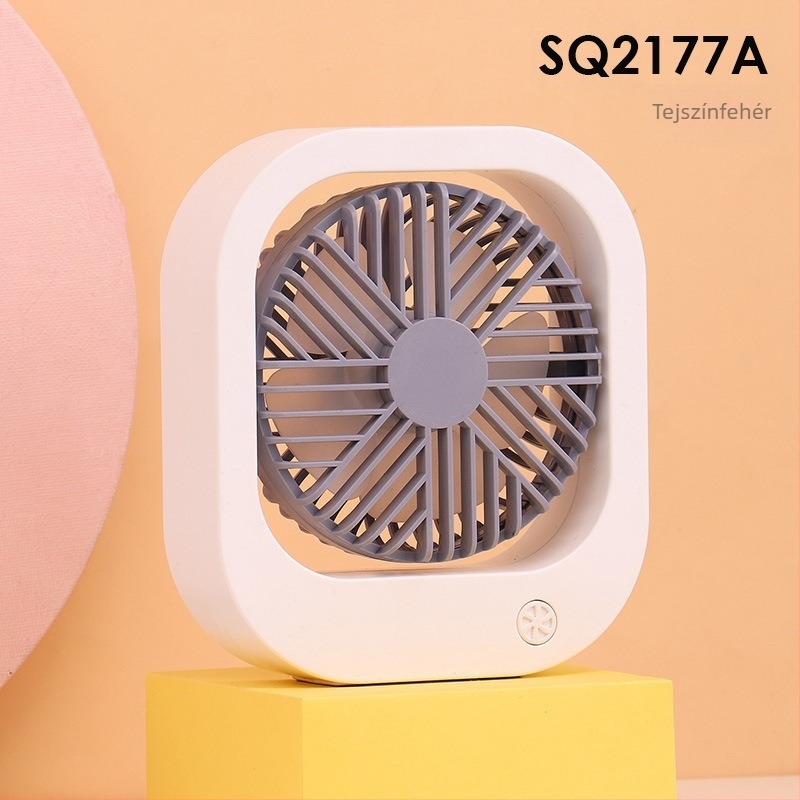 Drip USB kézben tartható asztali ventilátor – mini, 4 lapát, beépített 300–500mAh akkumulátor, ABS ház, kefes motor, 2 sebesség, 45–50dB zaj