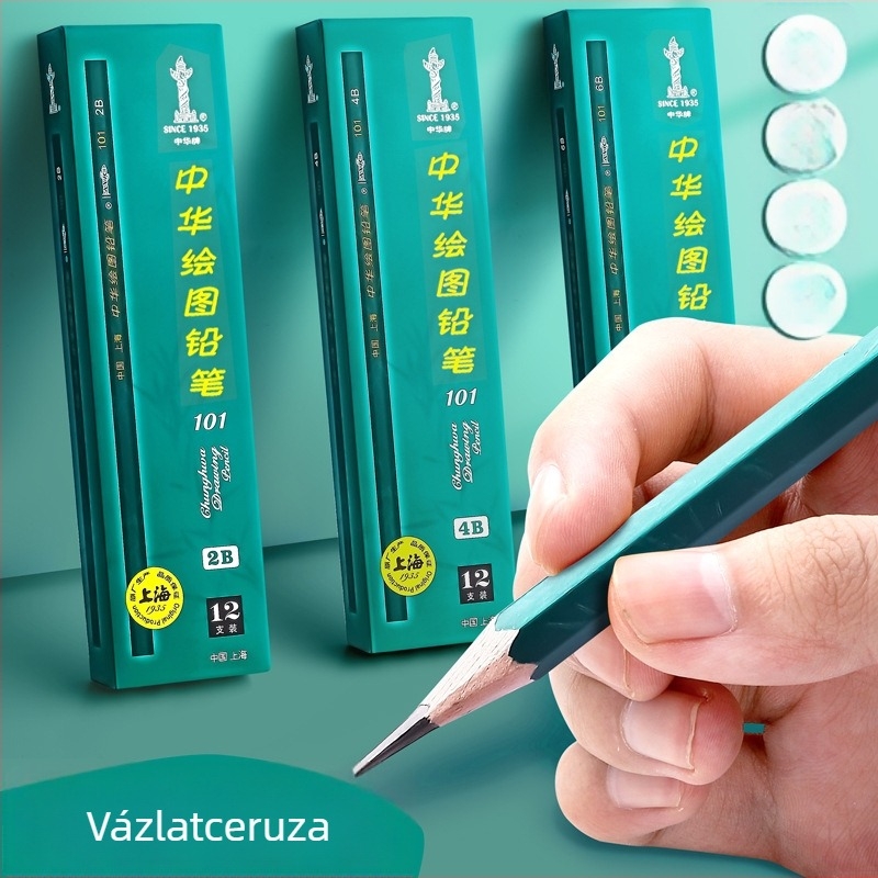 Diákoknak szánt grafit rajzceruza készlet, fa tokozású, 2B 4B 6B 8B
