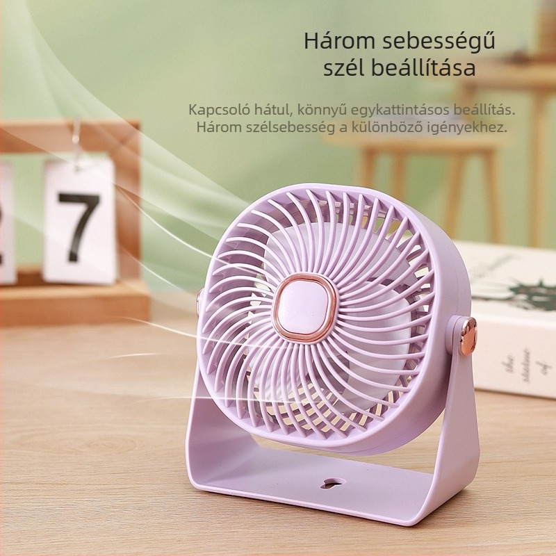 Asztali USB ventilátor, 3 sebesség, beépített akkumulátor, 3 lapát