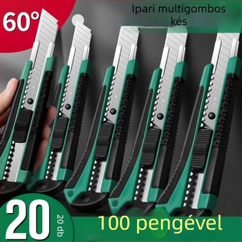 20 darabos univerzális késkészlet rozsdamentes acél pengékkel tapéta vágásához, papír vágásához és doboznyitáshoz