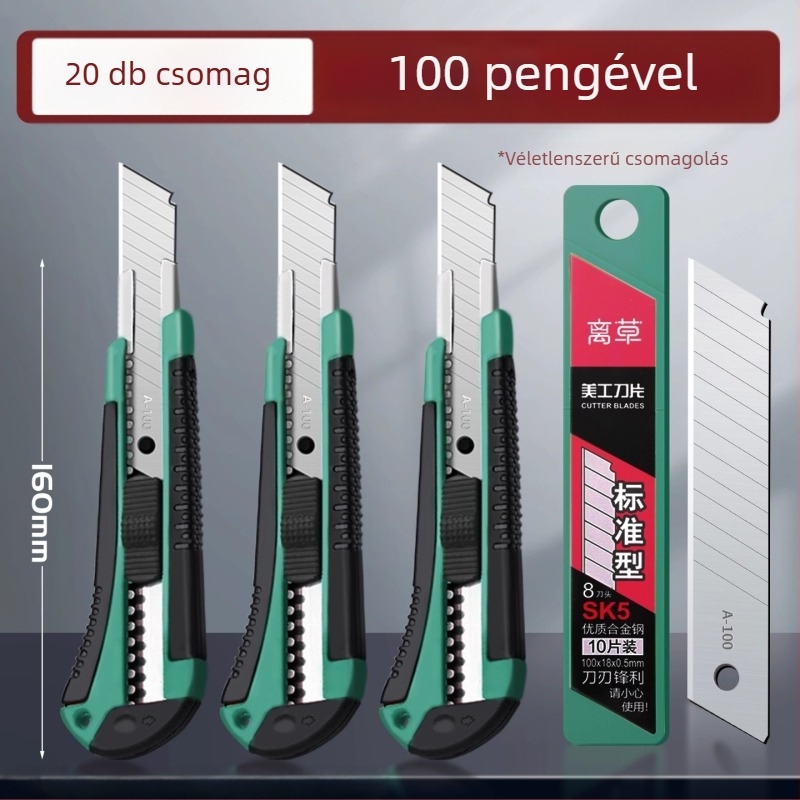 20 darabos univerzális késkészlet rozsdamentes acél pengékkel tapéta vágásához, papír vágásához és doboznyitáshoz