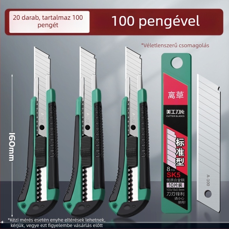 20 darabos univerzális késkészlet rozsdamentes acél pengékkel tapéta vágásához, papír vágásához és doboznyitáshoz