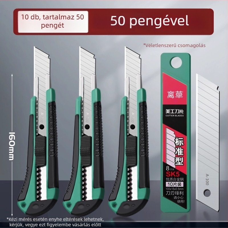 20 darabos univerzális késkészlet rozsdamentes acél pengékkel tapéta vágásához, papír vágásához és doboznyitáshoz