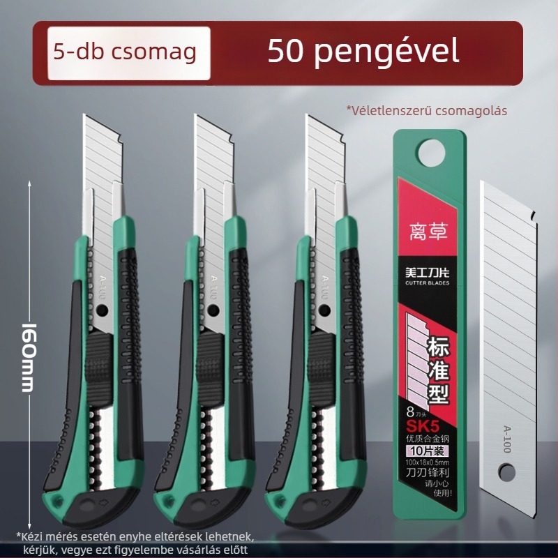 20 darabos univerzális késkészlet rozsdamentes acél pengékkel tapéta vágásához, papír vágásához és doboznyitáshoz