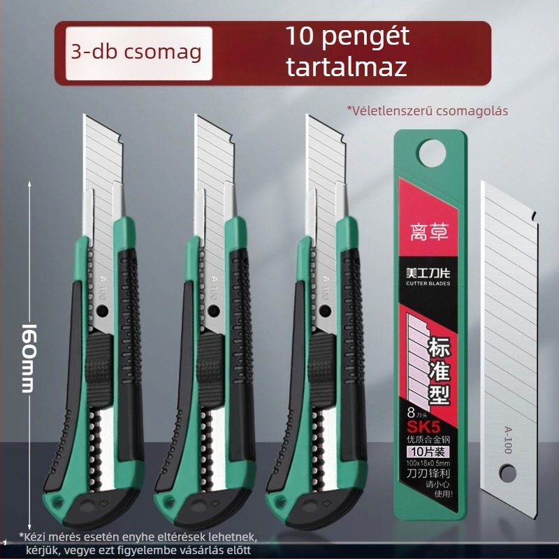 20 darabos univerzális késkészlet rozsdamentes acél pengékkel tapéta vágásához, papír vágásához és doboznyitáshoz