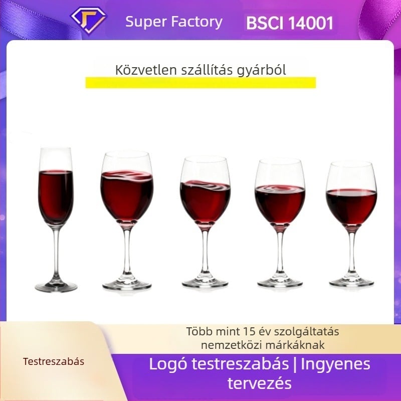 Kristály borospohár magas lábú, modern dizájn, kapacitás 201–300 ml, logó nyomtatás elérhető