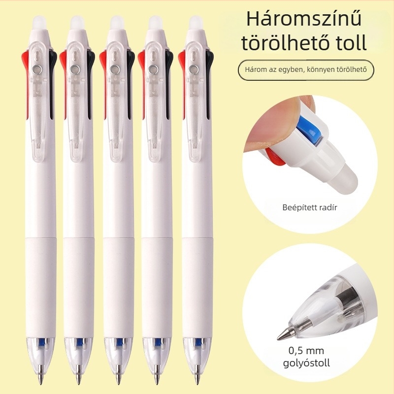 3 színű törölhető zselés toll, gyorsan száradó tinta, műanyag test