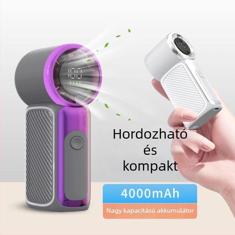 Mini kézi ventilátor USB-töltésű, hosszú üzemidejű, 5 lapátos, hordozható, csendes