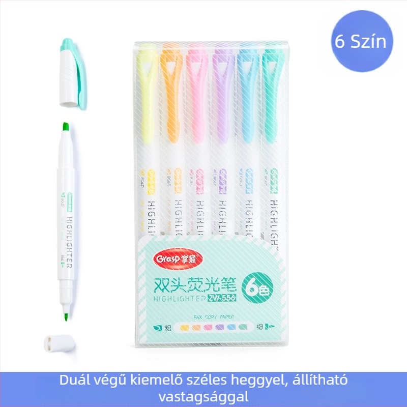 Kétoldalas kiemelő marker készlet, 6 darab, modell 556, műanyag tokozás