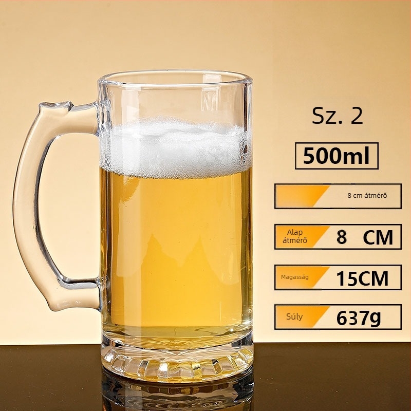 Sörös pohár fogantyúval – Nordic stílus, üveg, 401–500 ml kapacitás, papírdobozos csomagolás