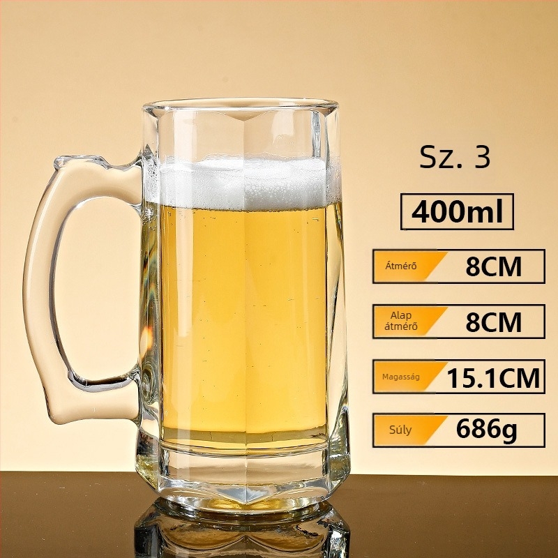 Sörös pohár fogantyúval – Nordic stílus, üveg, 401–500 ml kapacitás, papírdobozos csomagolás