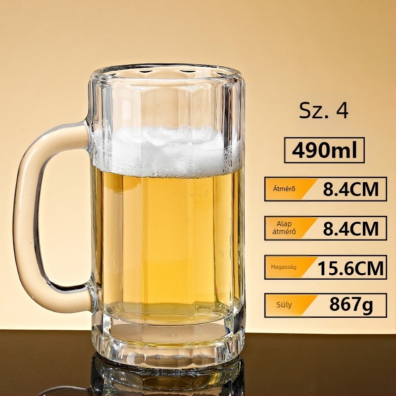 Sörös pohár fogantyúval – Nordic stílus, üveg, 401–500 ml kapacitás, papírdobozos csomagolás