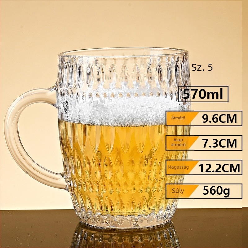 Sörös pohár fogantyúval – Nordic stílus, üveg, 401–500 ml kapacitás, papírdobozos csomagolás