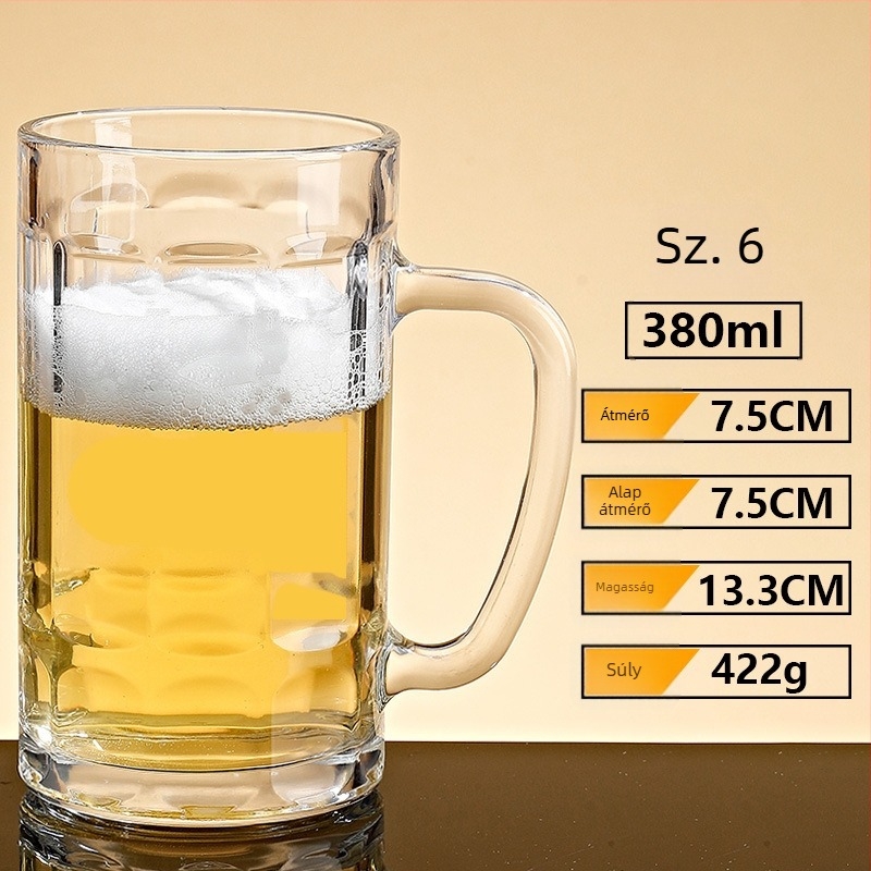 Sörös pohár fogantyúval – Nordic stílus, üveg, 401–500 ml kapacitás, papírdobozos csomagolás