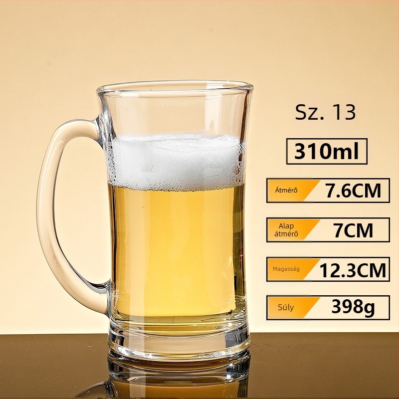 Sörös pohár fogantyúval – Nordic stílus, üveg, 401–500 ml kapacitás, papírdobozos csomagolás