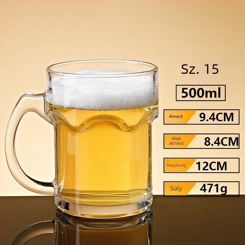 Sörös pohár fogantyúval – Nordic stílus, üveg, 401–500 ml kapacitás, papírdobozos csomagolás
