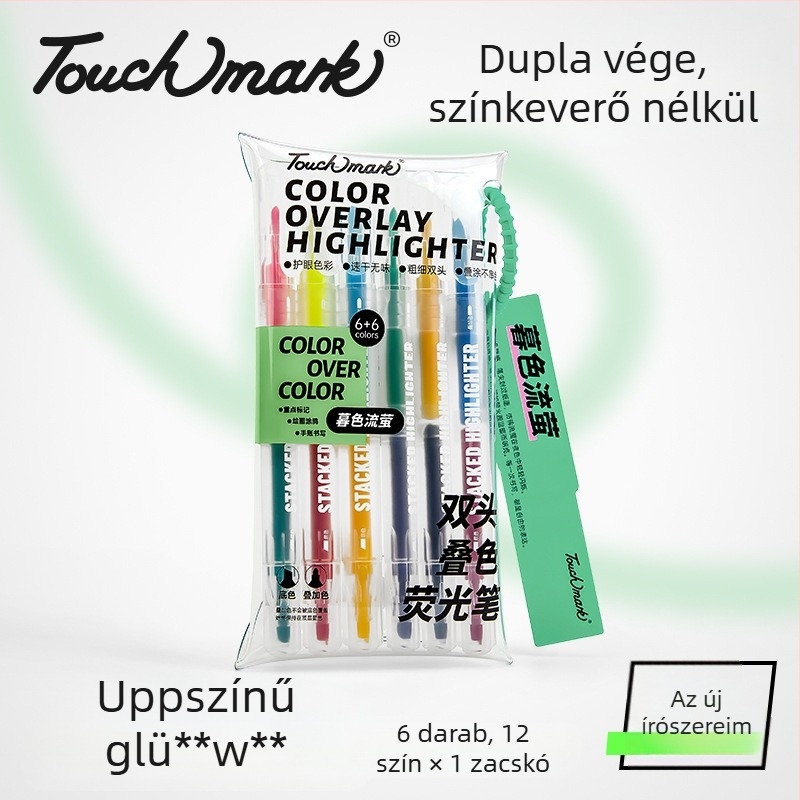 Touchmark Kétoldalas kiemelő marker, műanyag ház, TK-DSYGB, törölhető, diákok számára