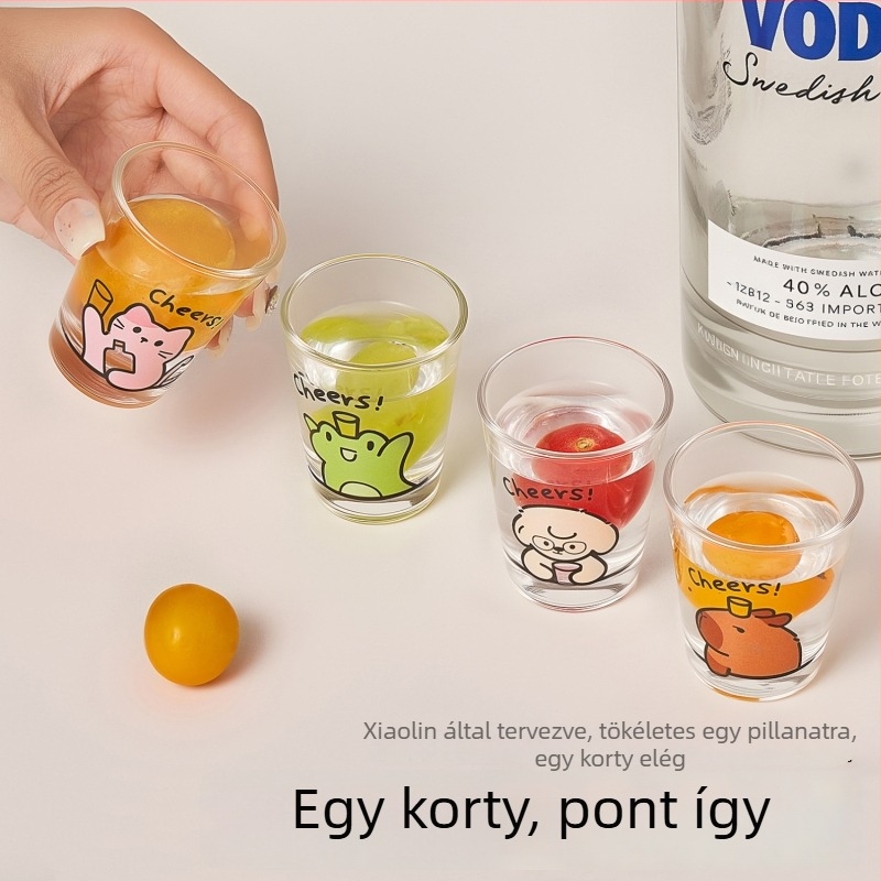 Borospohár-készlet, 4 darabos, mintával kölyökkutya és macska, kapacitás 1–100 ml, friss és aranyos stílus, logónyomás elérhető