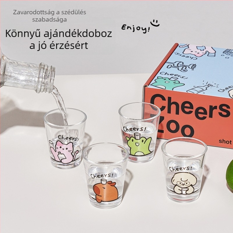 Borospohár-készlet, 4 darabos, mintával kölyökkutya és macska, kapacitás 1–100 ml, friss és aranyos stílus, logónyomás elérhető