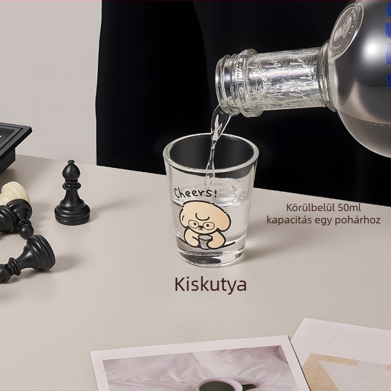 Borospohár-készlet, 4 darabos, mintával kölyökkutya és macska, kapacitás 1–100 ml, friss és aranyos stílus, logónyomás elérhető