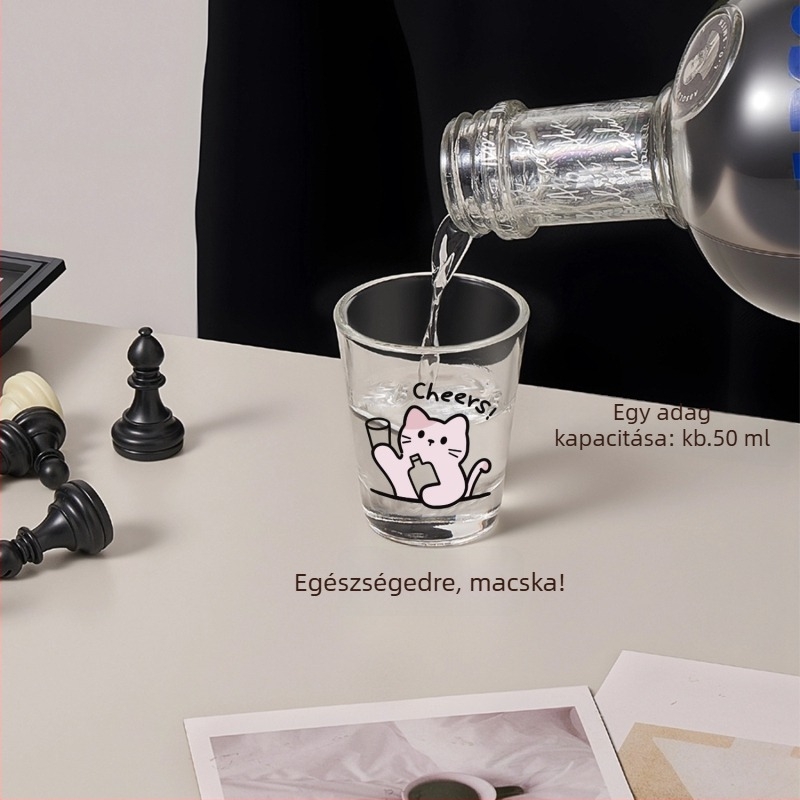 Borospohár-készlet, 4 darabos, mintával kölyökkutya és macska, kapacitás 1–100 ml, friss és aranyos stílus, logónyomás elérhető