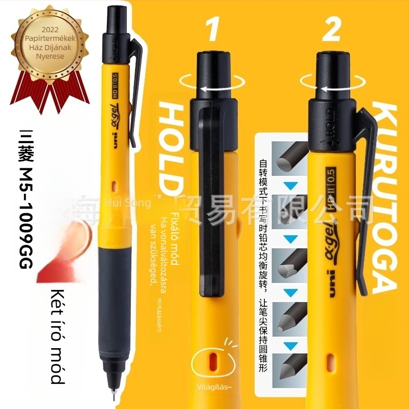Uni Mitsubishi M5-1009GG mechanikus ceruza – 0,5 mm, műanyag test, kettős módú forgás, fáradtság elleni
