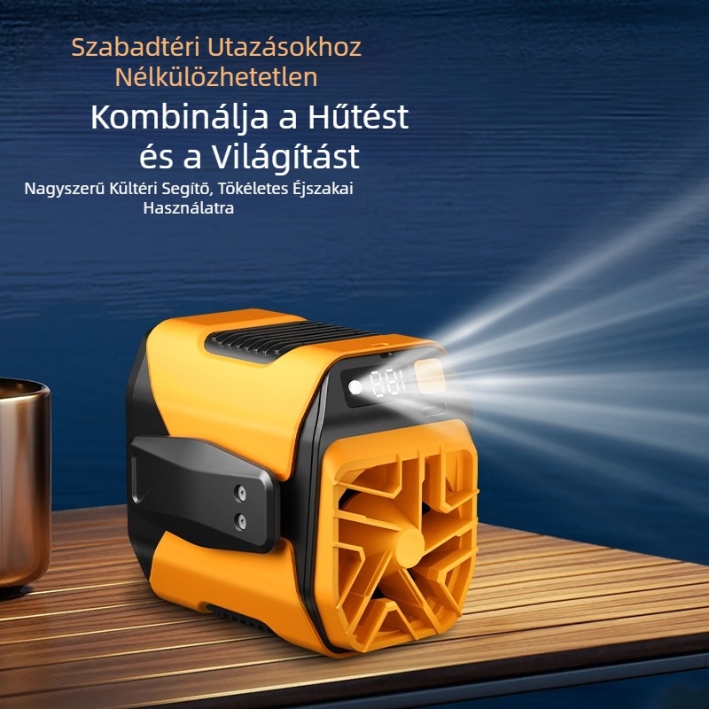 Derékhoz rögzíthető kültéri ventilátor hosszú üzemidővel, hordozható csíptetős ventilátor, USB‑töltéses beépített akkumulátor (2000–4000 mAh), 6 lapát, méretek 100×90×80 mm, tömeg 315 g