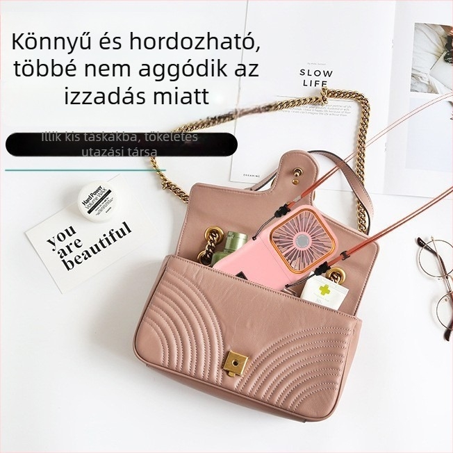 Kézben tartható mini ventilátor digitális kijelzővel, összecsukható, USB tápegység (belső akkumulátor 2000–4000 mAh; zaj < 36 dB; 3 sebesség)