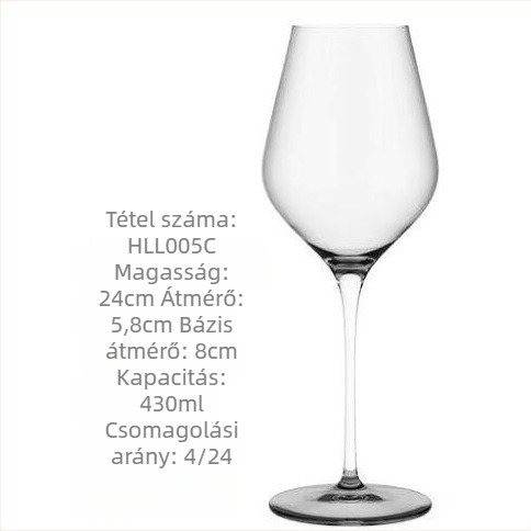 Elise boros pohár, üveg, modern minimalista stílus, széles pohártest, logó nyomtatva, tálcás csomagolás