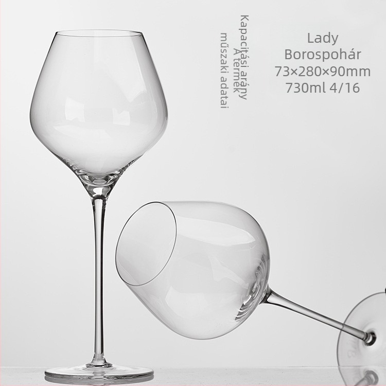 Elise boros pohár, üveg, modern minimalista stílus, széles pohártest, logó nyomtatva, tálcás csomagolás