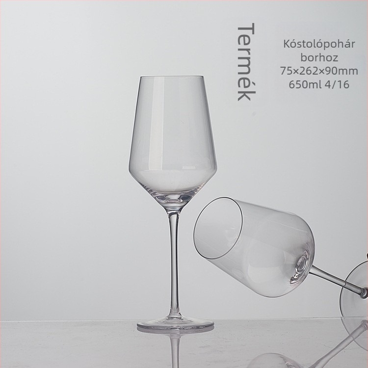 Elise boros pohár, üveg, modern minimalista stílus, széles pohártest, logó nyomtatva, tálcás csomagolás