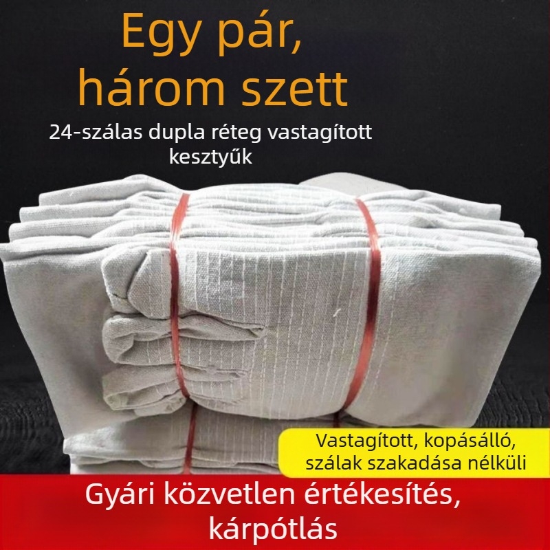 Pamutvászon 24-szálas megerősített, extra vastag, kopásálló, olajálló védőkesztyű hegesztéshez és karbantartáshoz