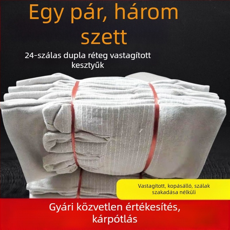 Pamutvászon 24-szálas megerősített, extra vastag, kopásálló, olajálló védőkesztyű hegesztéshez és karbantartáshoz