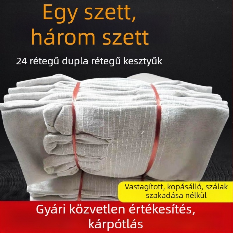 Pamutvászon 24-szálas megerősített, extra vastag, kopásálló, olajálló védőkesztyű hegesztéshez és karbantartáshoz