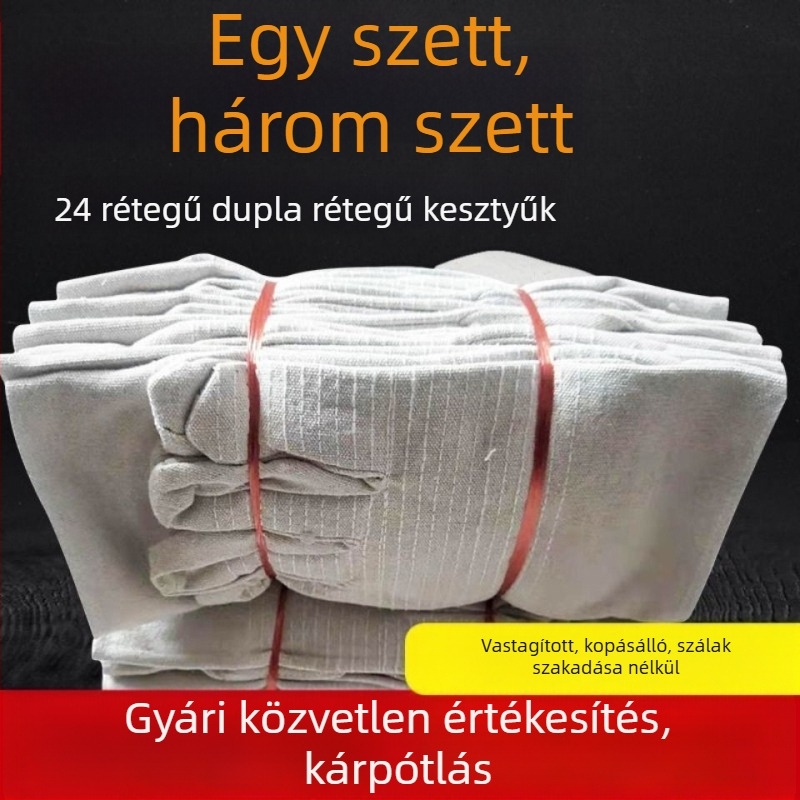 Pamutvászon 24-szálas megerősített, extra vastag, kopásálló, olajálló védőkesztyű hegesztéshez és karbantartáshoz