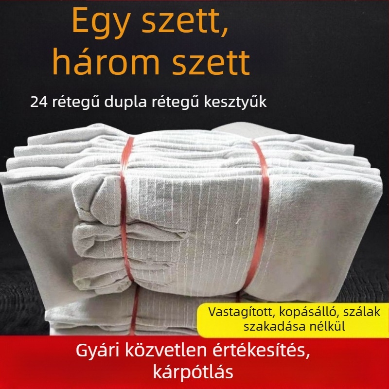 Pamutvászon 24-szálas megerősített, extra vastag, kopásálló, olajálló védőkesztyű hegesztéshez és karbantartáshoz