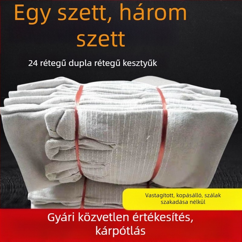Pamutvászon 24-szálas megerősített, extra vastag, kopásálló, olajálló védőkesztyű hegesztéshez és karbantartáshoz