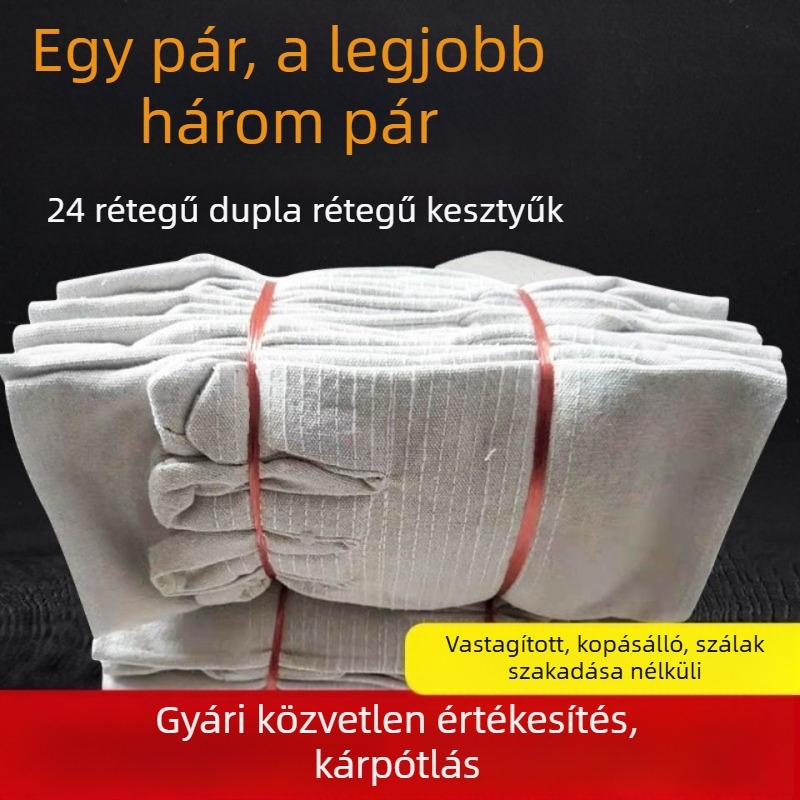 Pamutvászon 24-szálas megerősített, extra vastag, kopásálló, olajálló védőkesztyű hegesztéshez és karbantartáshoz