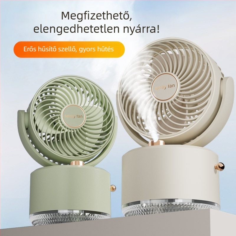 Kis hordozható permetező ventilátor iroda számára, asztali ventilátor USB-tápellátás, beépített akkumulátor, 3 sebesség, hűtés és párásítás
