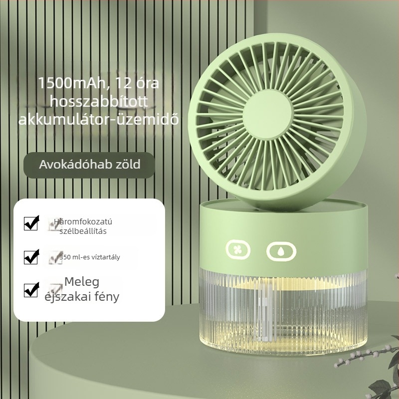 Kis hordozható permetező ventilátor iroda számára, asztali ventilátor USB-tápellátás, beépített akkumulátor, 3 sebesség, hűtés és párásítás