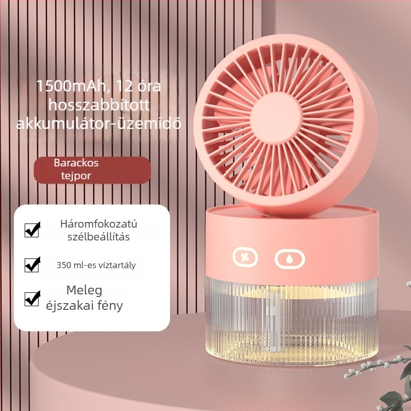 Kis hordozható permetező ventilátor iroda számára, asztali ventilátor USB-tápellátás, beépített akkumulátor, 3 sebesség, hűtés és párásítás