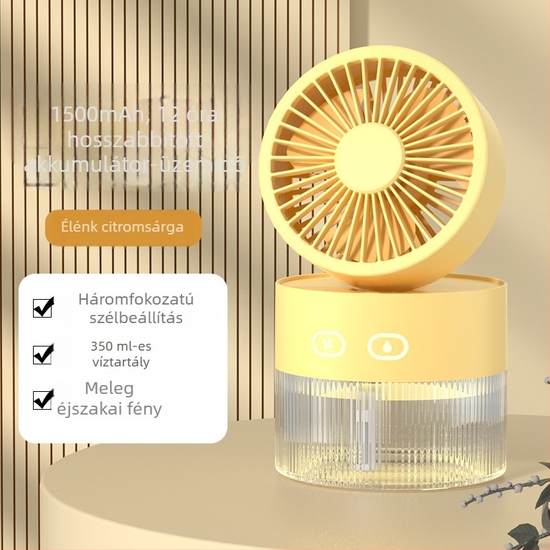 Kis hordozható permetező ventilátor iroda számára, asztali ventilátor USB-tápellátás, beépített akkumulátor, 3 sebesség, hűtés és párásítás